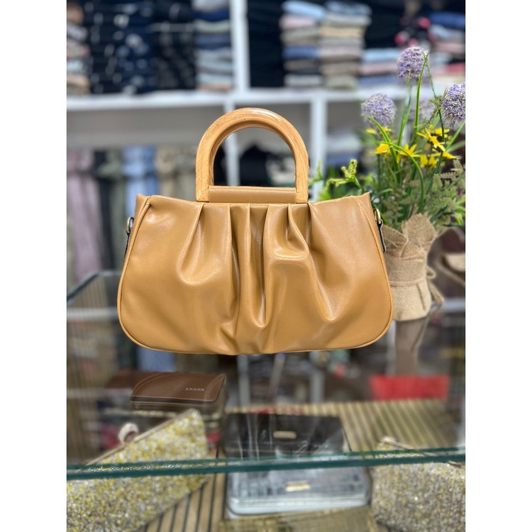 کیف زنانه دوشی چرمی دسته چوبی مجلسی
