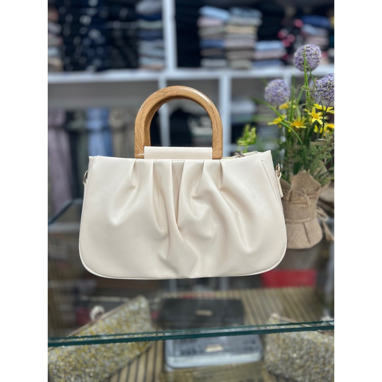 کیف زنانه دوشی چرمی دسته چوبی مجلسی